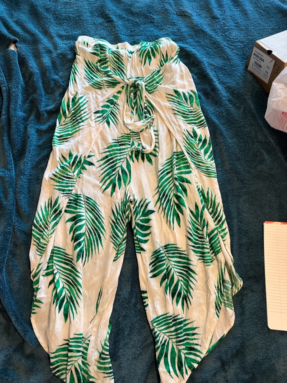 Tropical Green Leaf Wide-Leg Jumpsuit